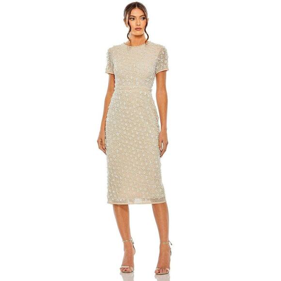 Mac Duggal Women's Nude Pearl Beaded Sheath Evening Dress Size 4 NWT - Picture 3 of 12